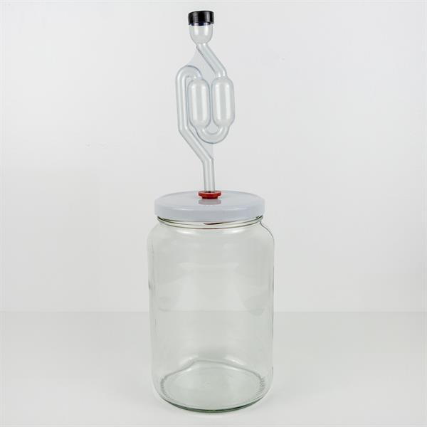 Fermenteringsburk komplet med vitt skruvlock, hål till tyl, tyl och jästingsrör. 1,7 liter